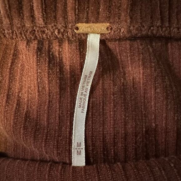 Free People Helen Ribbed Tube Midi Skirt Brown Size Medium Elastic Waist - Picture 7 of 8